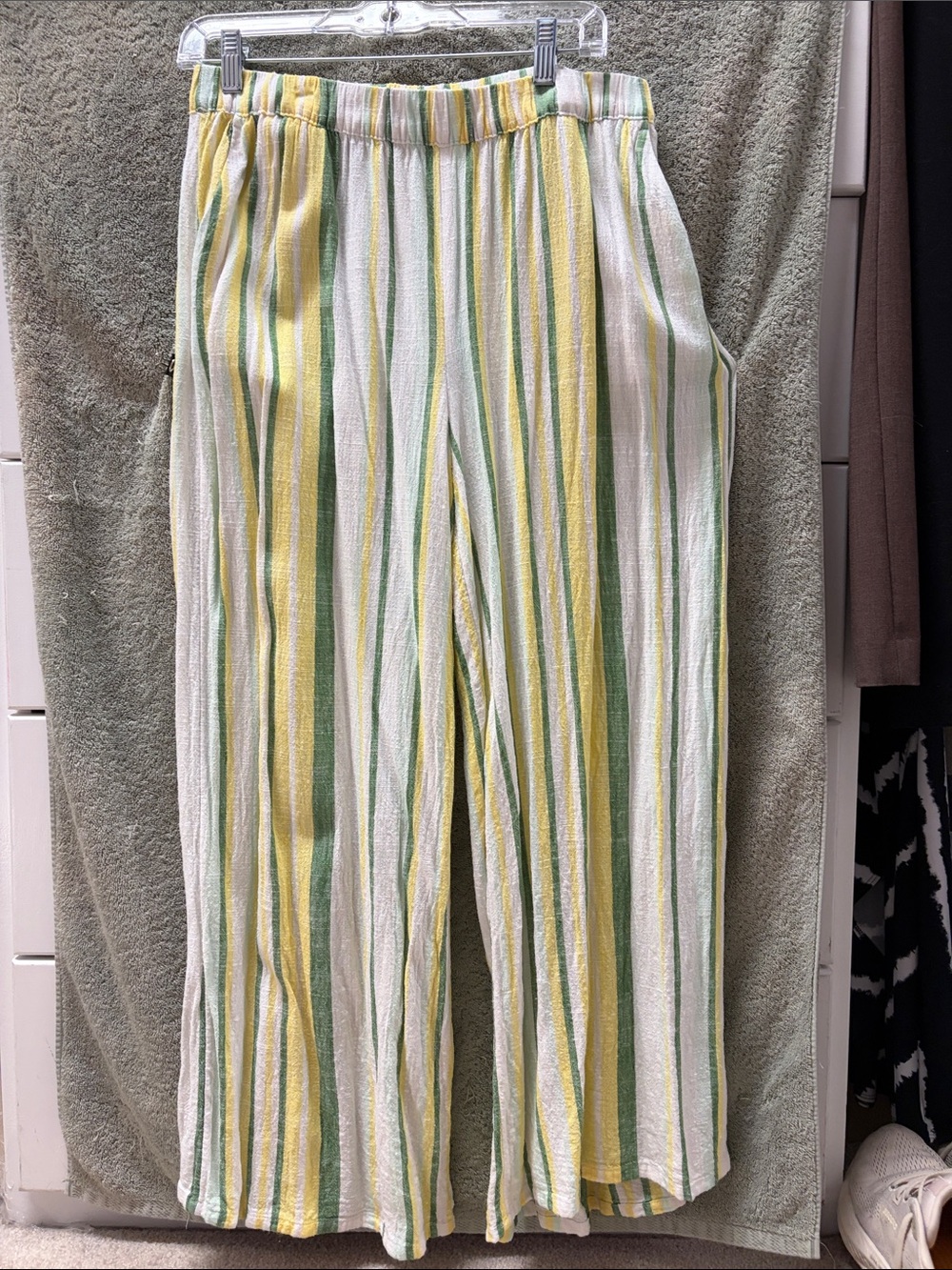 Wonderly Striped Wide-Leg Pants in Yellow, Green & White